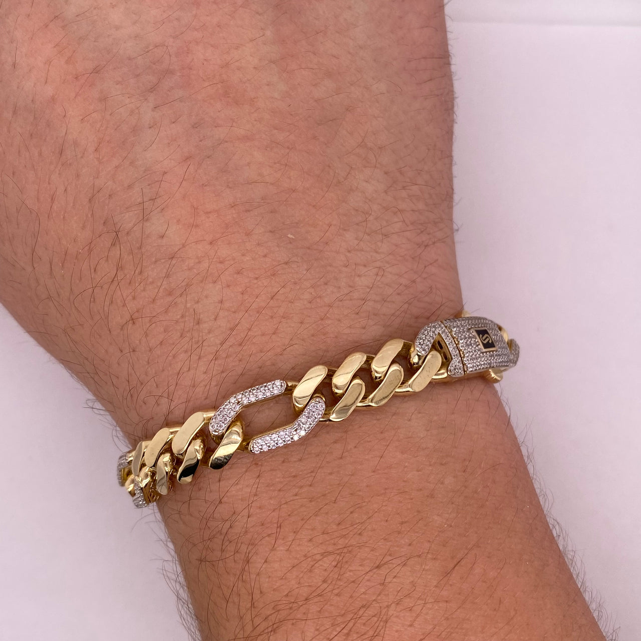 Pulso Oro 10k - Estilo 3x1 con Zirconias de 20.5 cm Larga