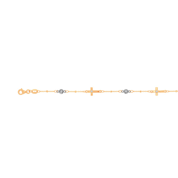 Pulsera Oro 10k - Cruces con Zirconias, Ajustable 16 cm - 17.5 cm