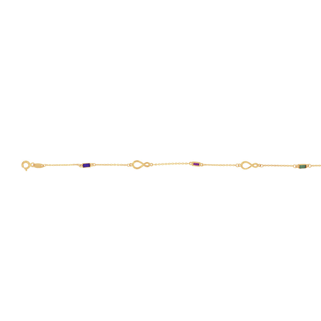 Pulsera Oro 10k - Zirconias de Colores con Infintitos, Largo 18 cm