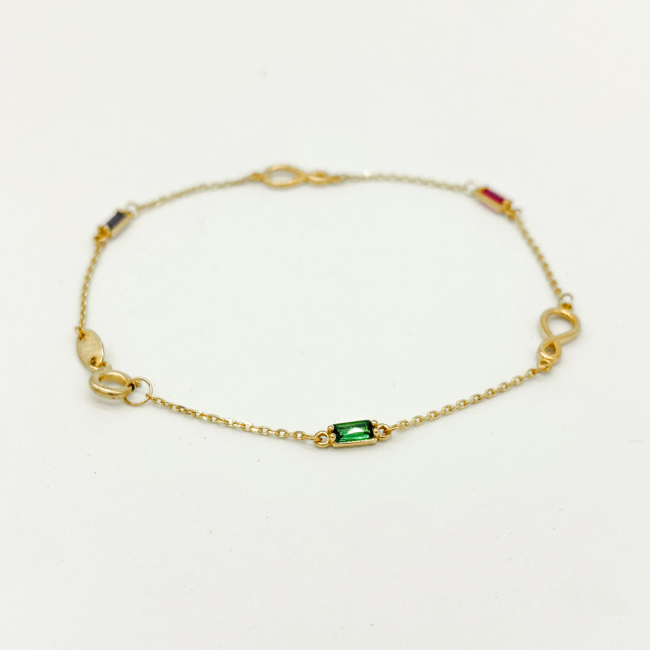 Pulsera Oro 10k - Zirconias de Colores con Infintitos, Largo 18 cm