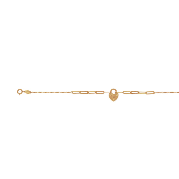 Pulsera Oro 10k - Candado forma de Corazón, 16-18 cm Largo