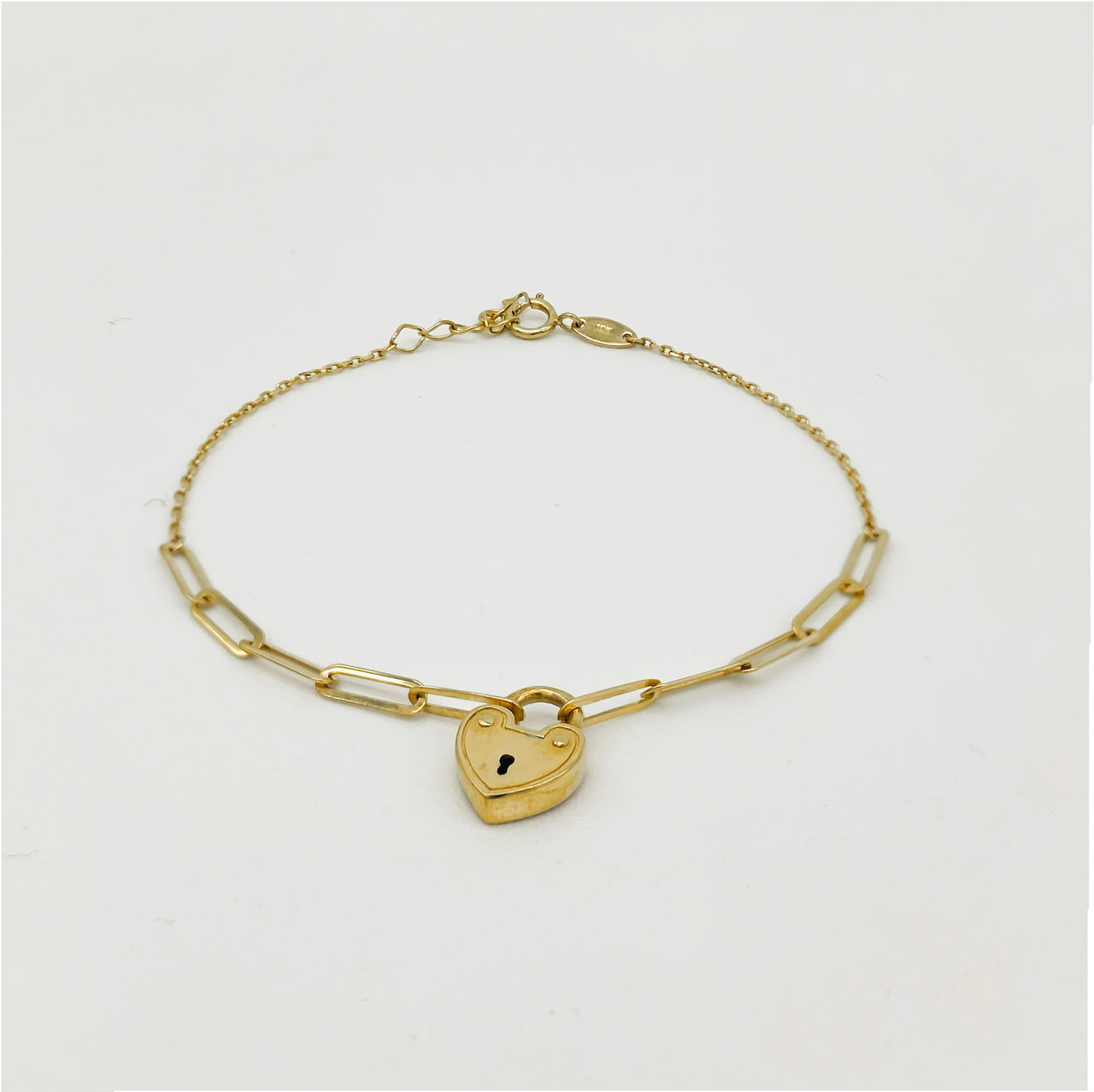 Pulsera Oro 10k - Candado forma de Corazón, 16-18 cm Largo