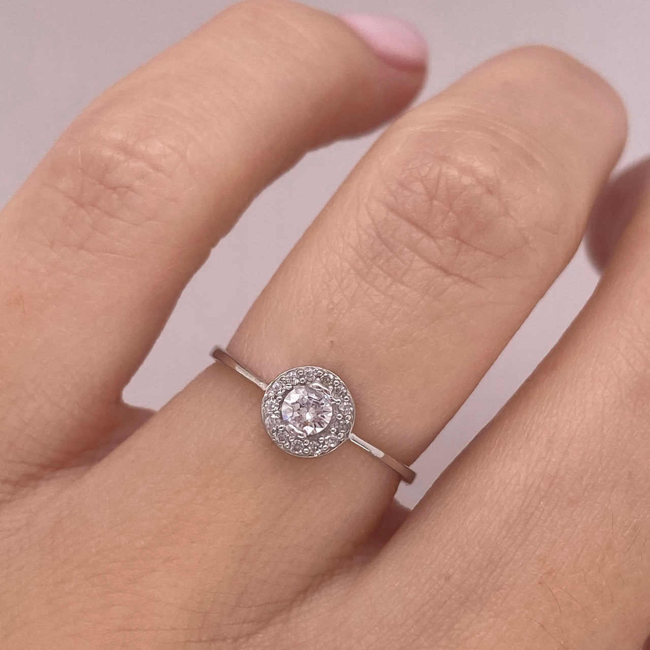 Anillo Oro Blanco 14k - Halo Zirconia 3.50 mm