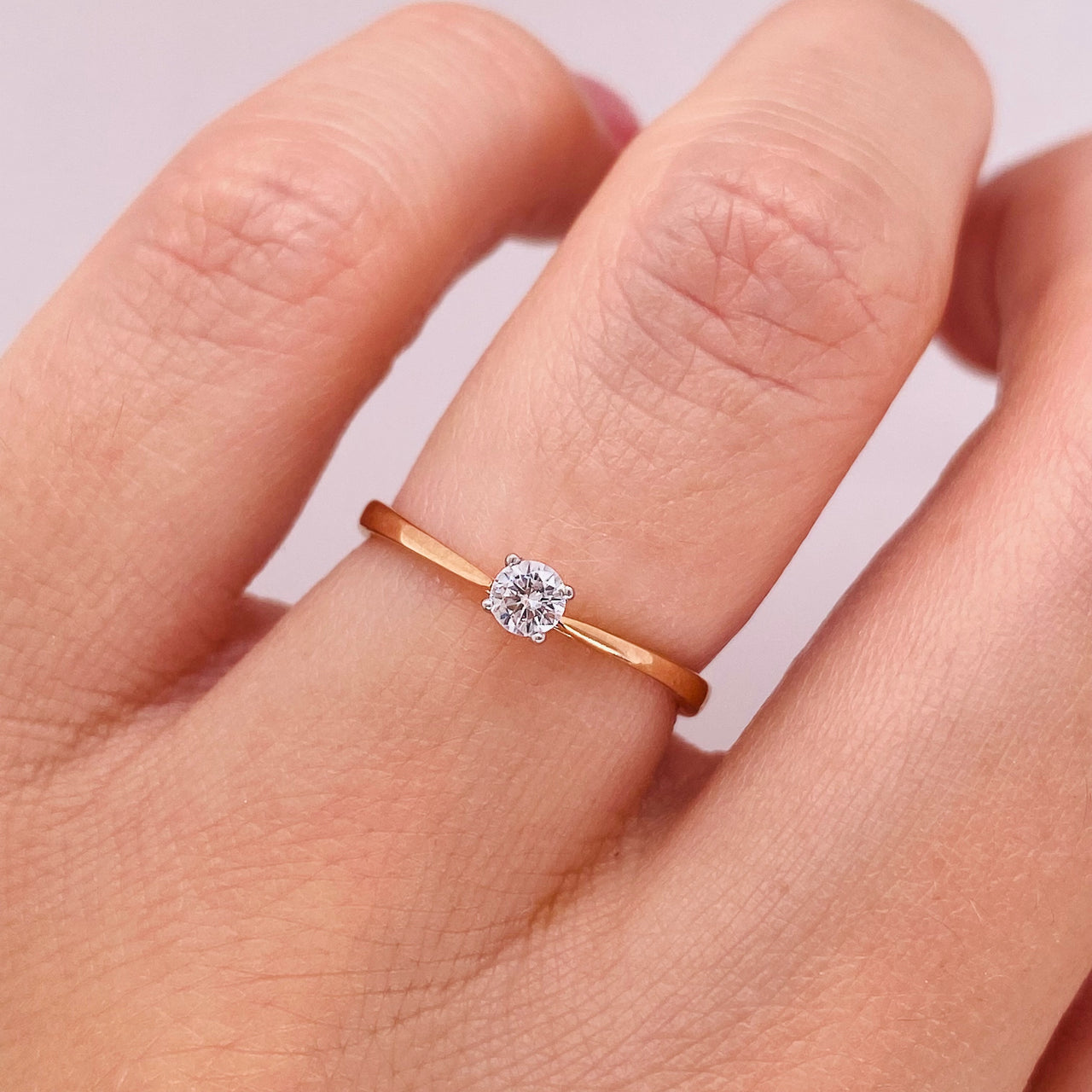 Anillo Solitario Oro Rosa 14k - Zirconia 3 mm