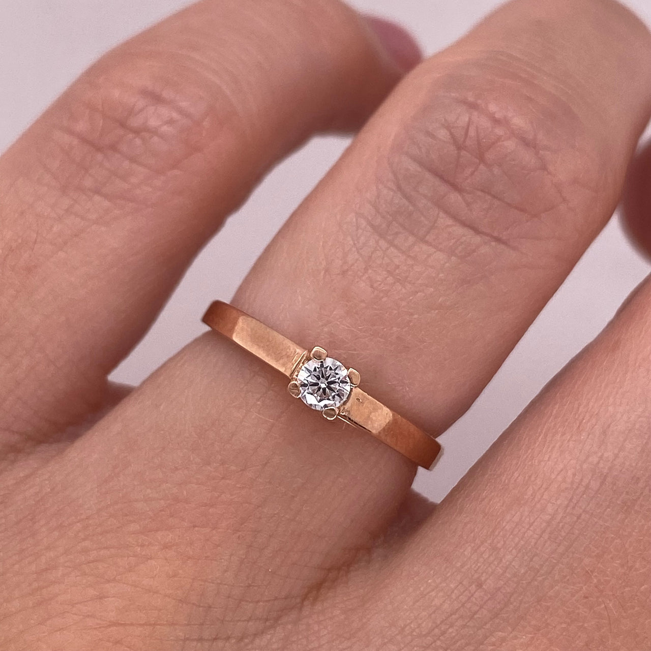 Anillo Oro Rosa 14k - Solitario Zirconia 3 mm
