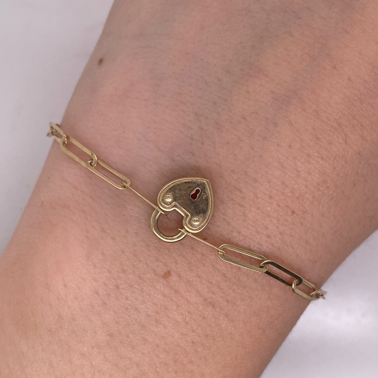 Pulsera Oro 10k - Candado forma de Corazón, 16-18 cm Largo