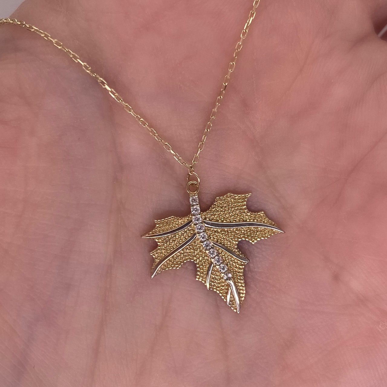 Gargantilla Oro 10k - Hoja con Zirconias