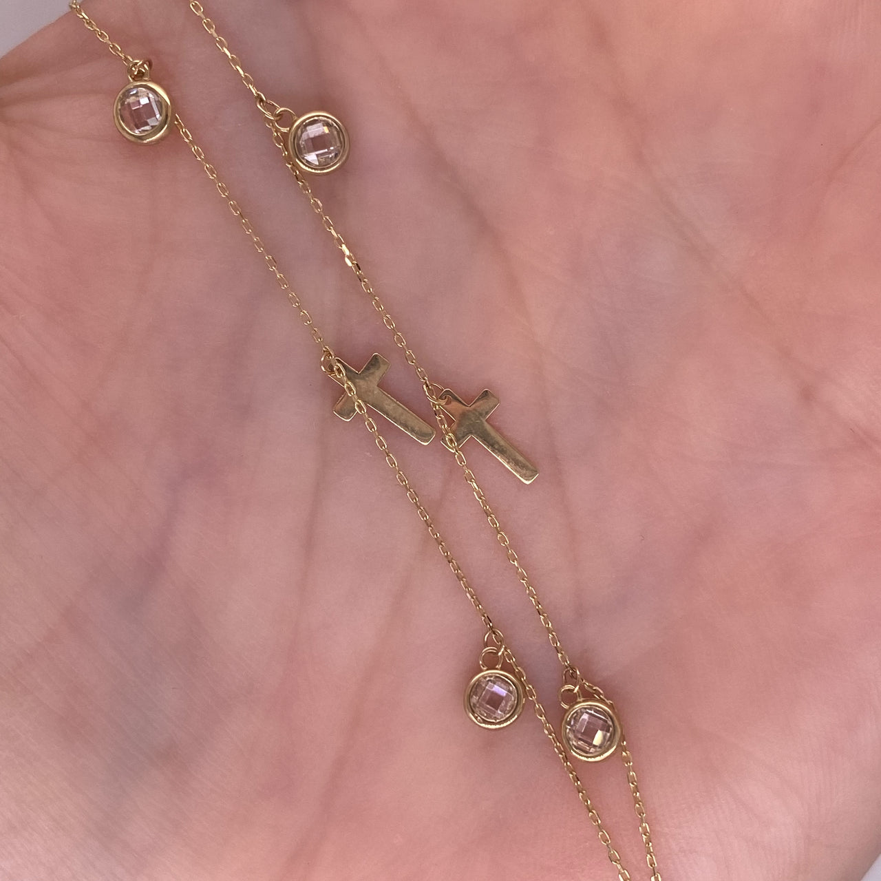 Gargantilla Oro 14k - Cruces y Zirconias Colgantes 43-45 cm Largo