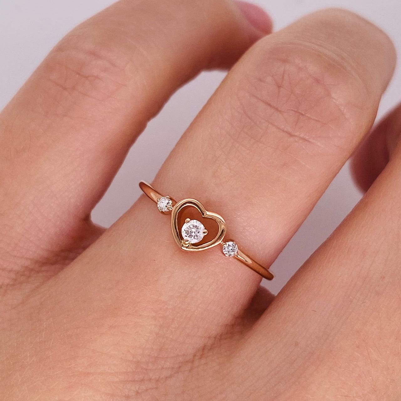 Anillo Oro Rosa 14k - Corazón Diamante Natural 0.08 CTW