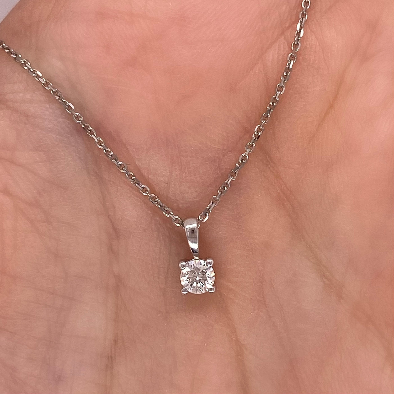 Gargantilla Oro Blanco 14k - Dije Solitario Diamante 0.13 ct