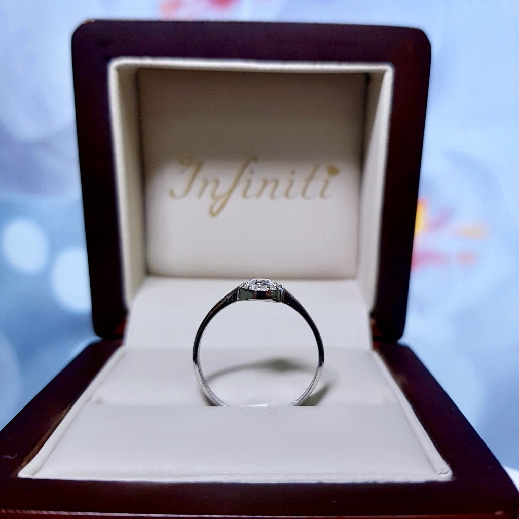 Anillo Oro Blanco 10k, Halo Solitario con Zirconia Central 3.20 mm - Infiniti Joyas