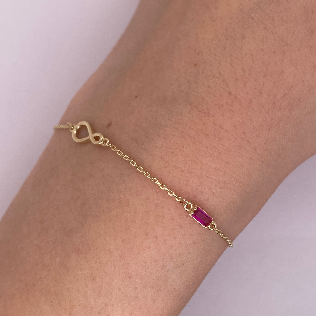 Pulsera Oro 10k - Zirconias de Colores con Infintitos, Largo 18 cm