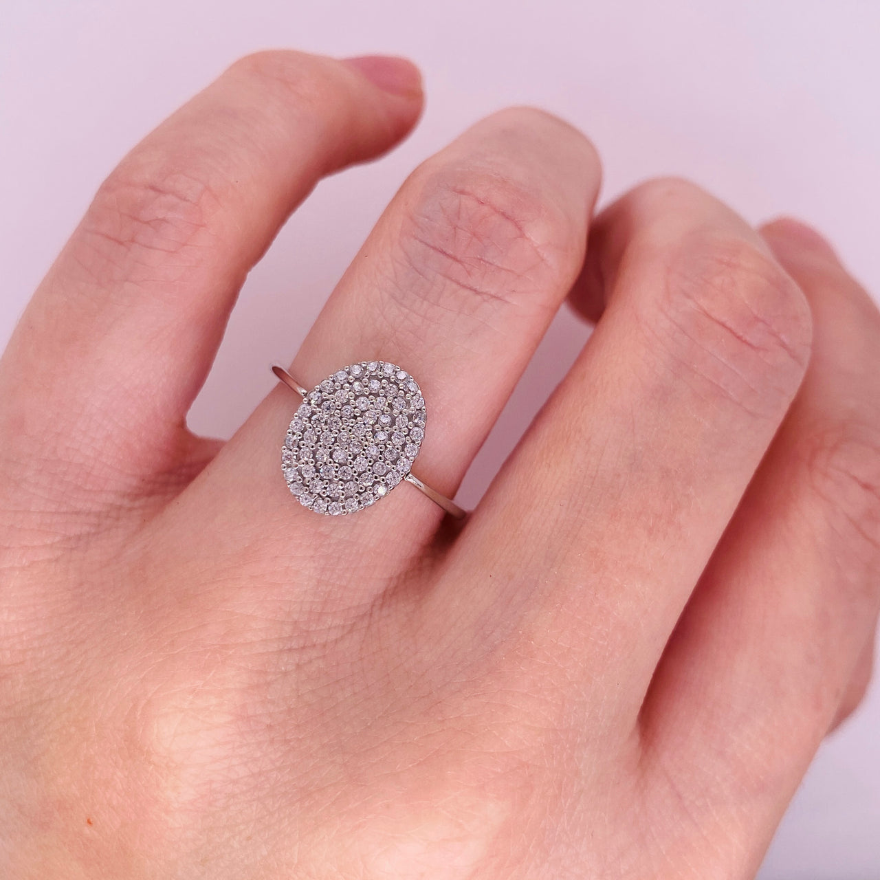 Juego Oro Blanco 10k, Anillo y Aretes Oval Zirconias, Oro 10k