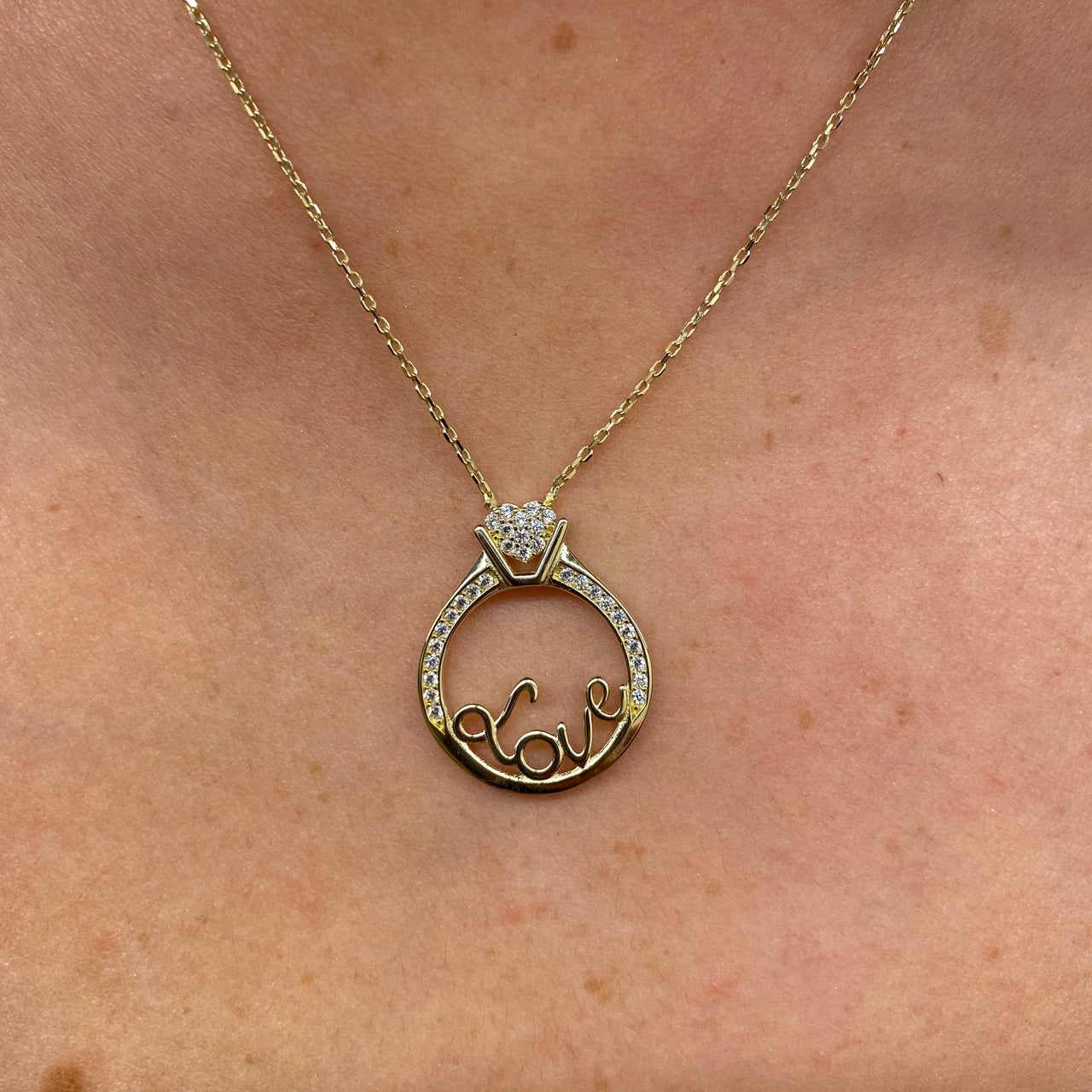 Gargantilla Oro 10k - Anillo Love con Zirconias