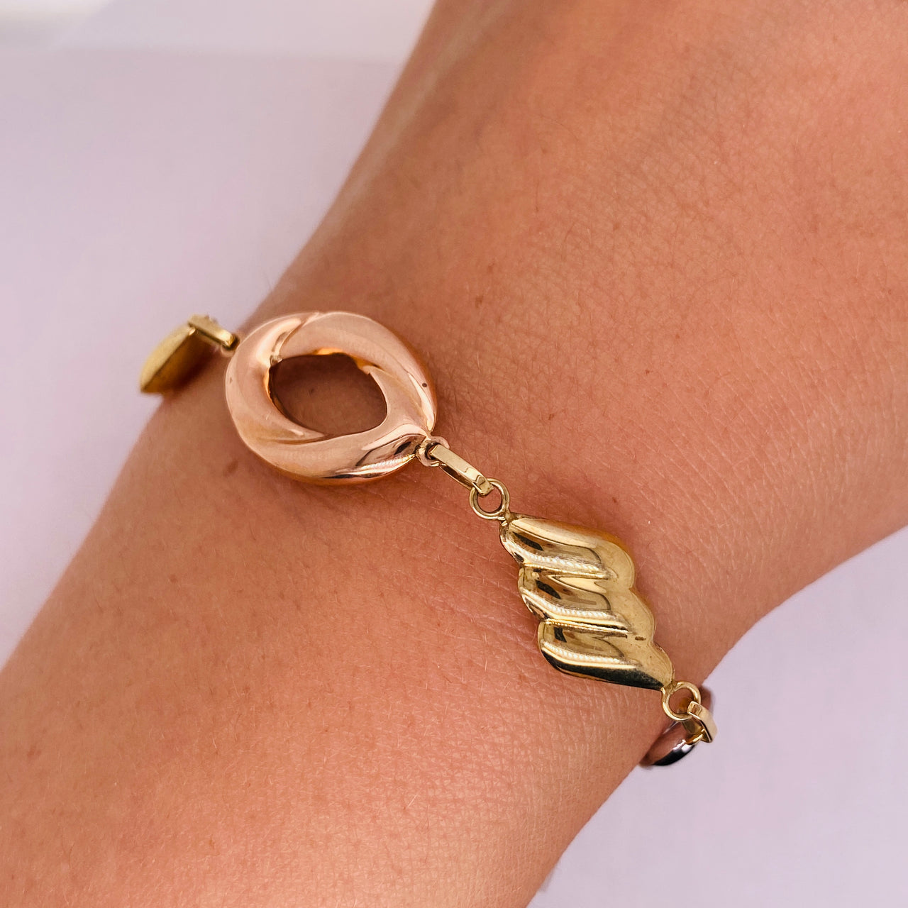 Pulsera Oro Florentino 10k, rombos y Oval, 18.5 cm Largo, Ancho 12 mm