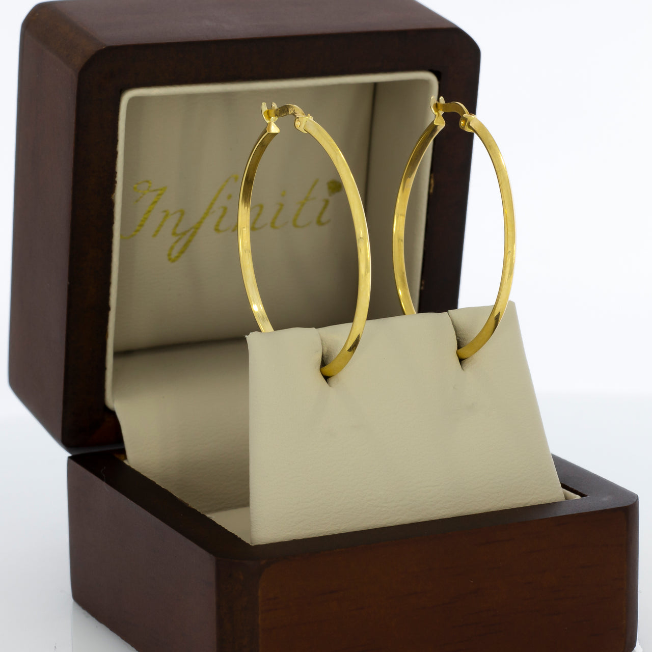 Arracada Oro 14k - Tubo Triangular Liso 3.4 cm Diámetro