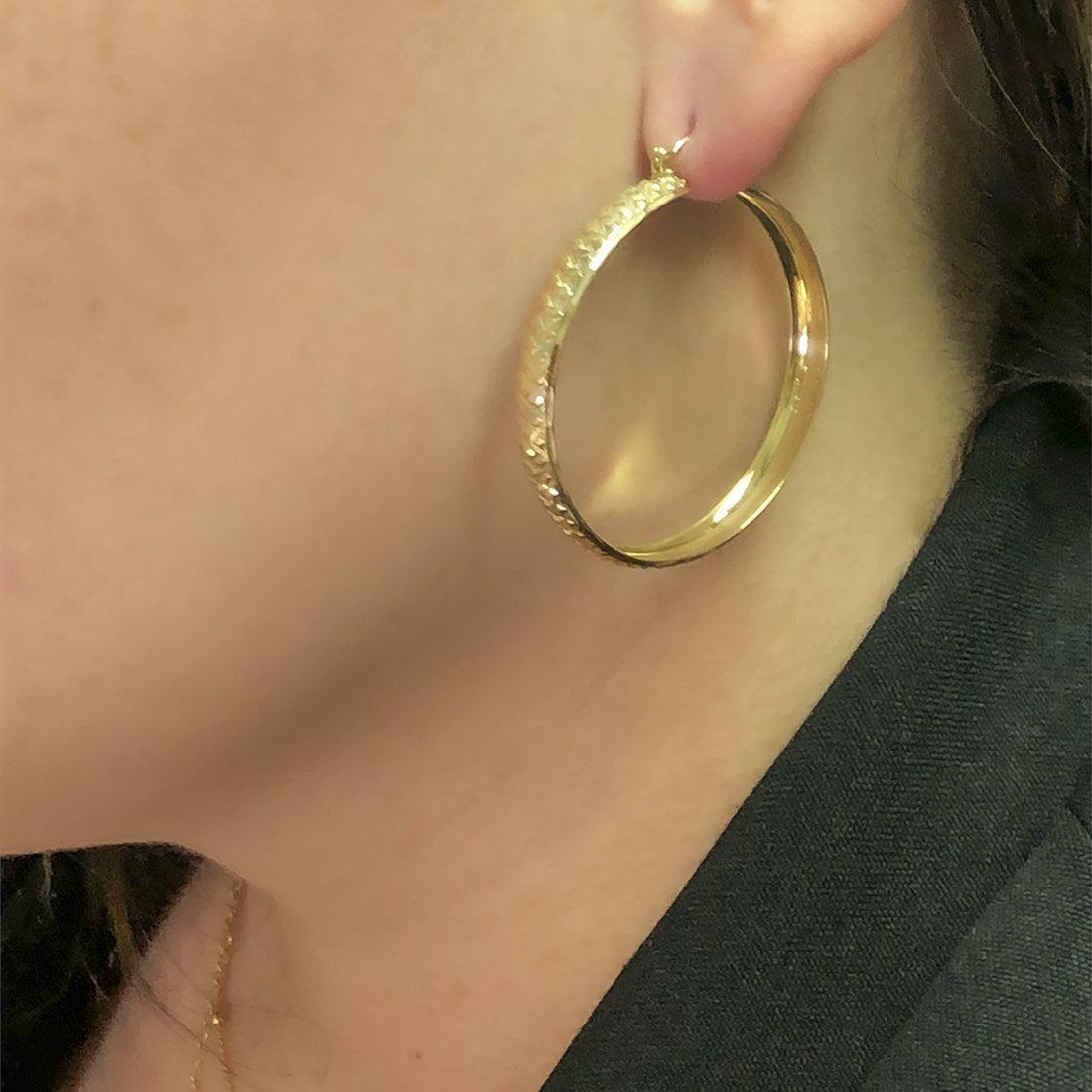 Arracada Oro 10k - Diamantado Biselado 4 cm Diámetro - Infiniti Joyas