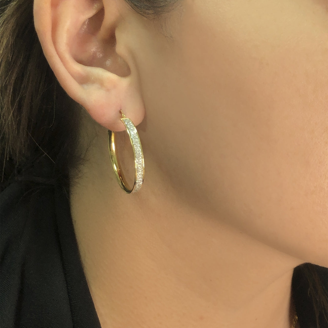Arracada Oro 10k - Diamantada con Rodhio, 3 cm Diámetro - Infiniti Joyas