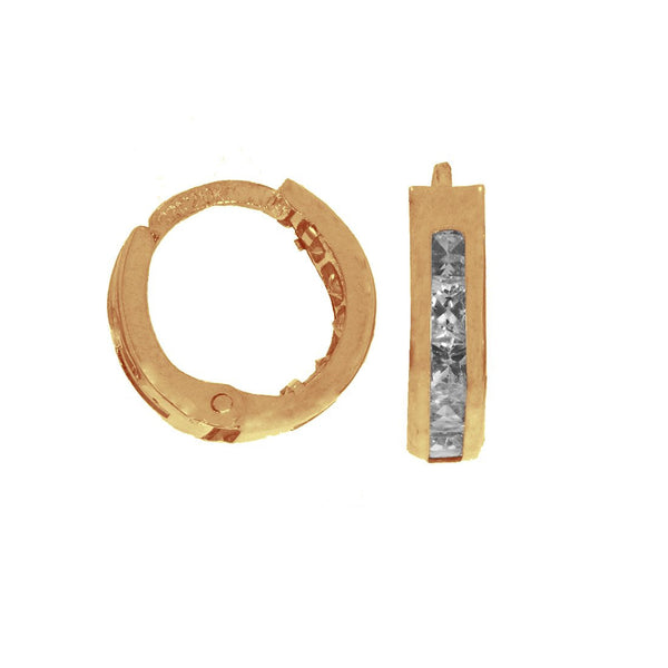 Arracadas Huggies Oro 10k, con Zirconias, 1 cm de Diámetro, Ancho 2 mm - Infiniti Joyas