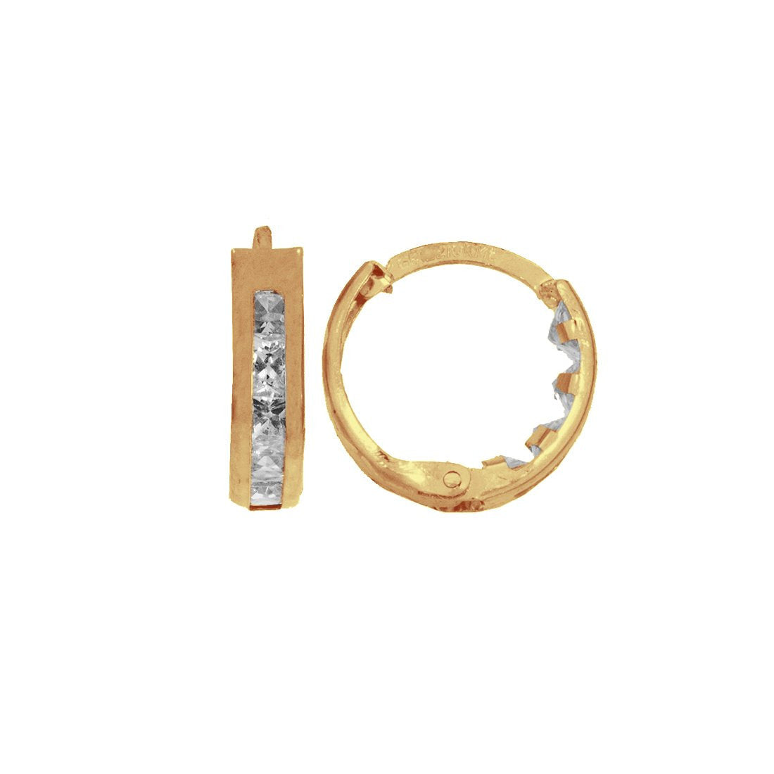 Arracadas Huggies Oro 10k, doble vista, con Zirconias , 1 cm de Diámetro,  Ancho 2 mm