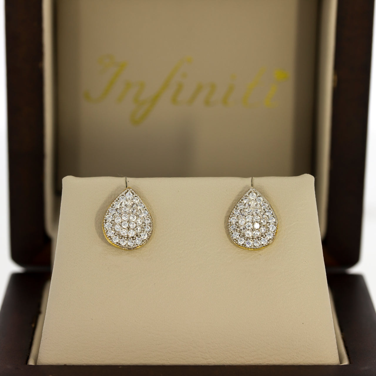 Aretes Oro 10k, en Forma de gota con Zirconias
