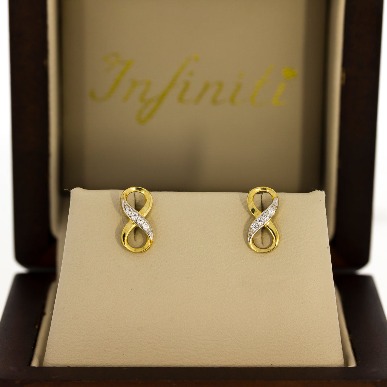 Aretes Oro 10k, en Forma de Infinito con Zirconias, Oro 10k