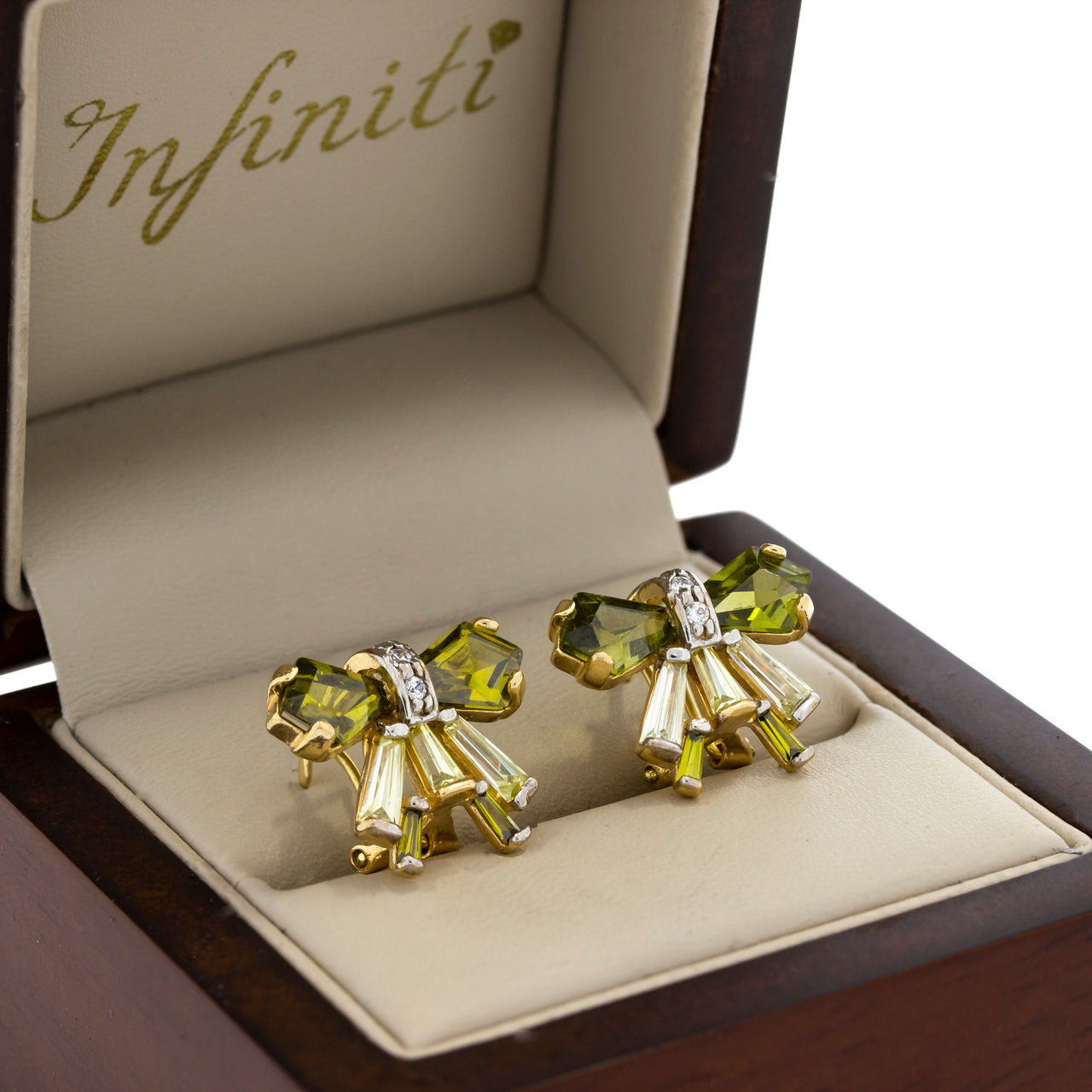 Aretes oro 10k, moño con zirconias