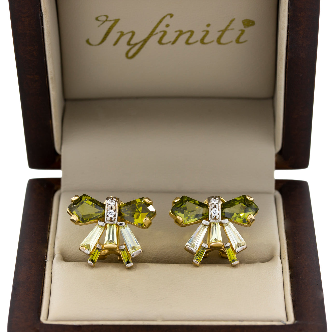Aretes oro 10k, moño con zirconias