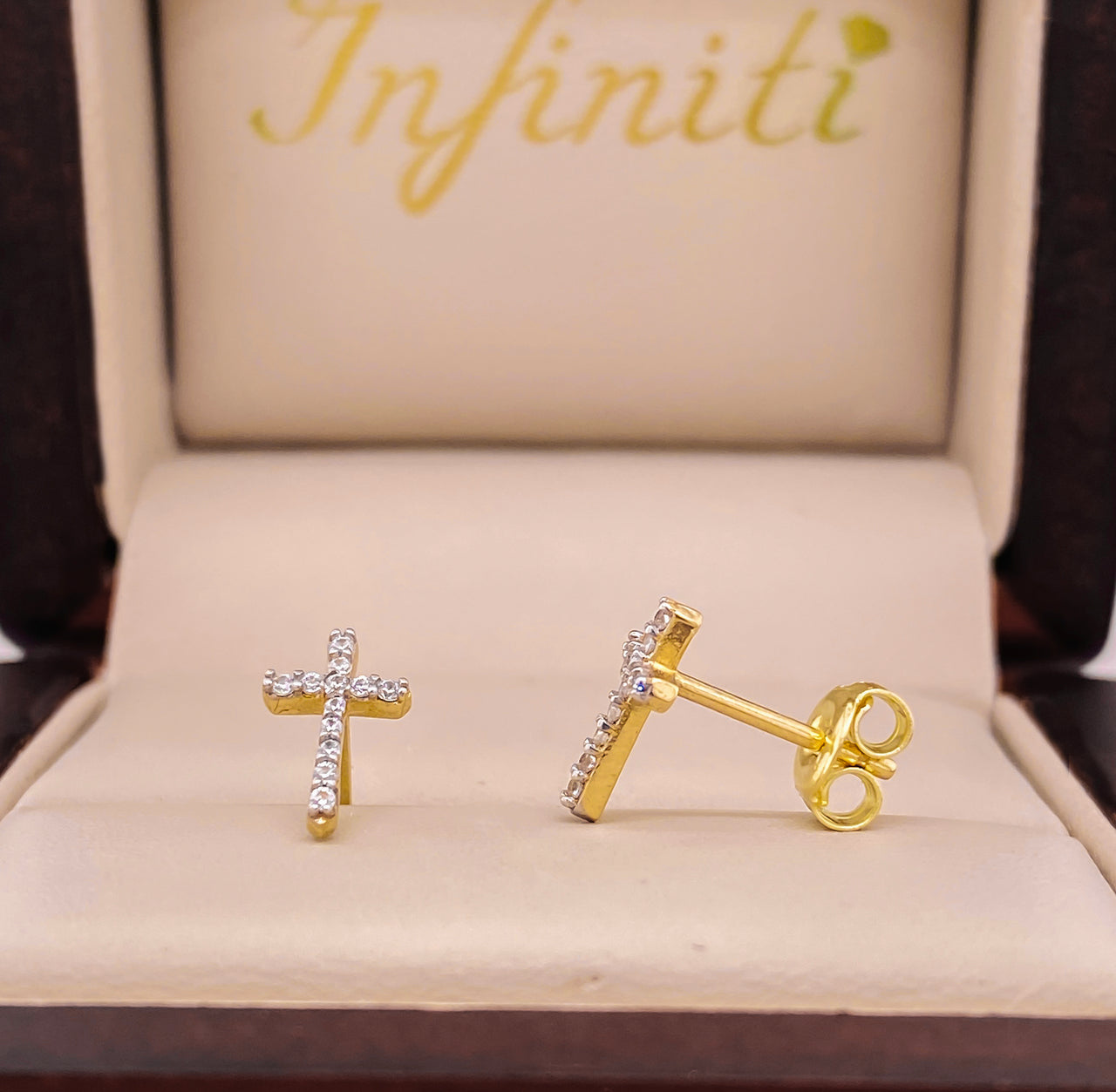 Aretes Oro 10k - Cruces Pequeñas con Zirconias