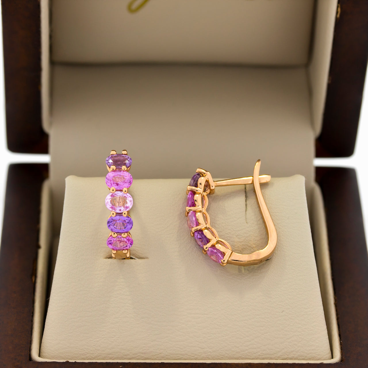 Aretes Oro Rosa 14k - Zafiros Rosa en Oval de 2.09 ctw