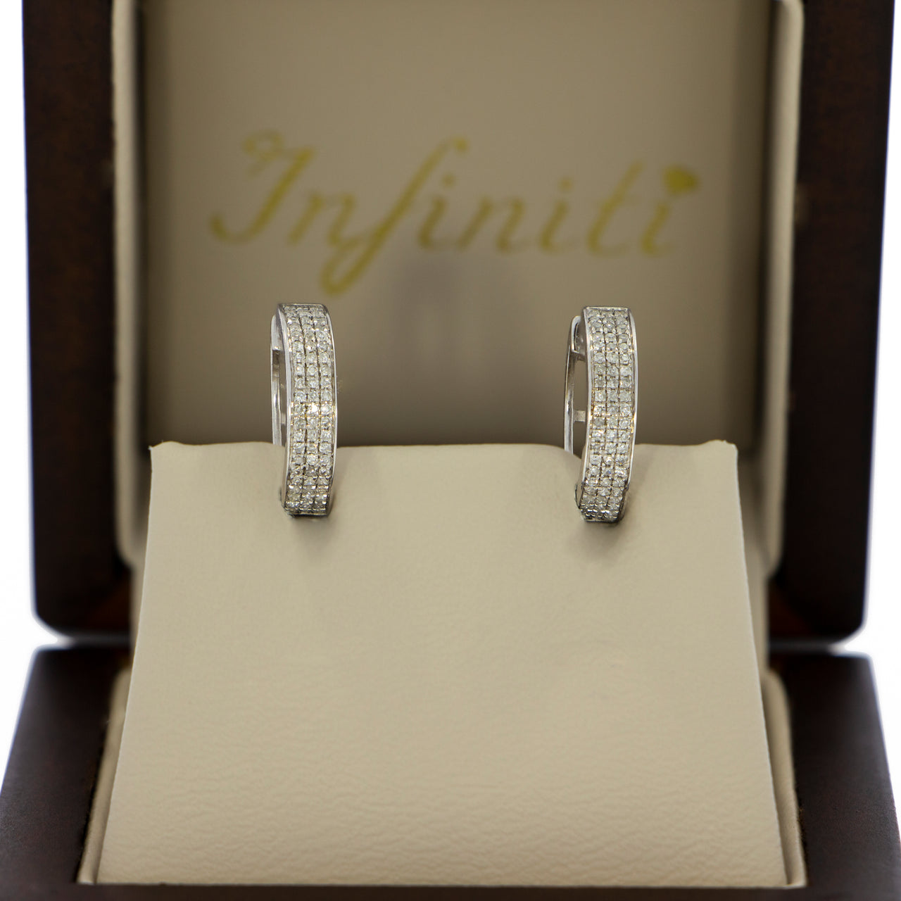 Arracadas Oro Blanco 14k - Triple Fila Diamantes Peso Total 25 Puntos