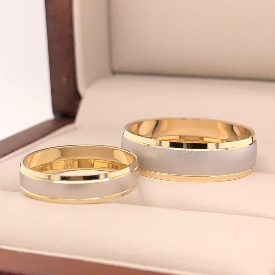 Argolla Oro Combinado 14k - Acabado Liso Mate Platinado, Ancho 6 mm