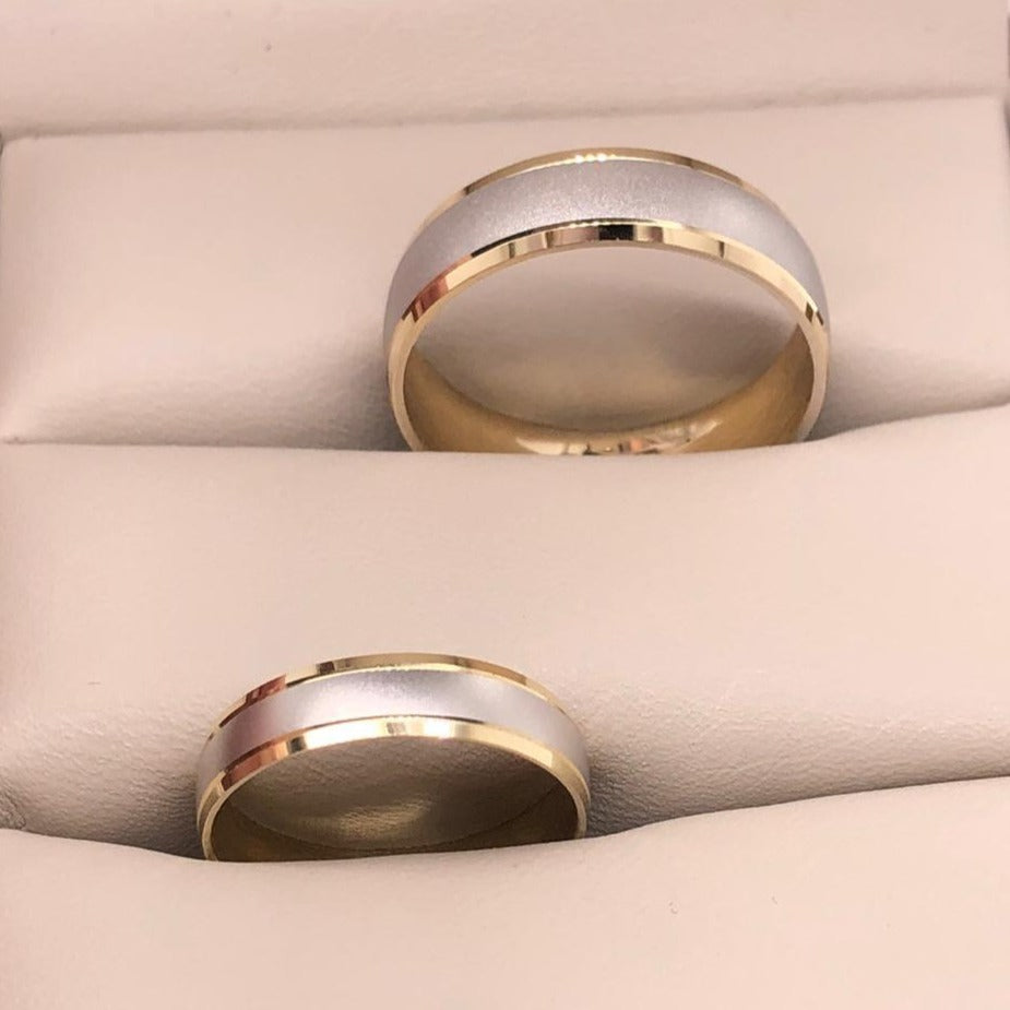 Argolla Oro Combinado 14k - Acabado Liso Mate Platinado, Ancho 6 mm