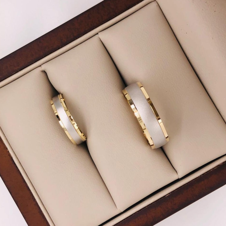 Argolla Oro Combinado 14k - Acabado Liso Mate Platinado, Ancho 6 mm