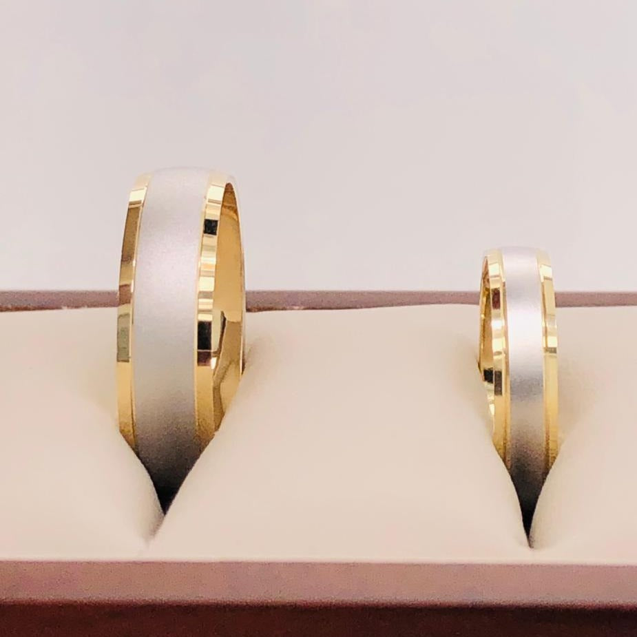 Argolla Oro Combinado 14k - Acabado Liso Mate Platinado, Ancho 6 mm