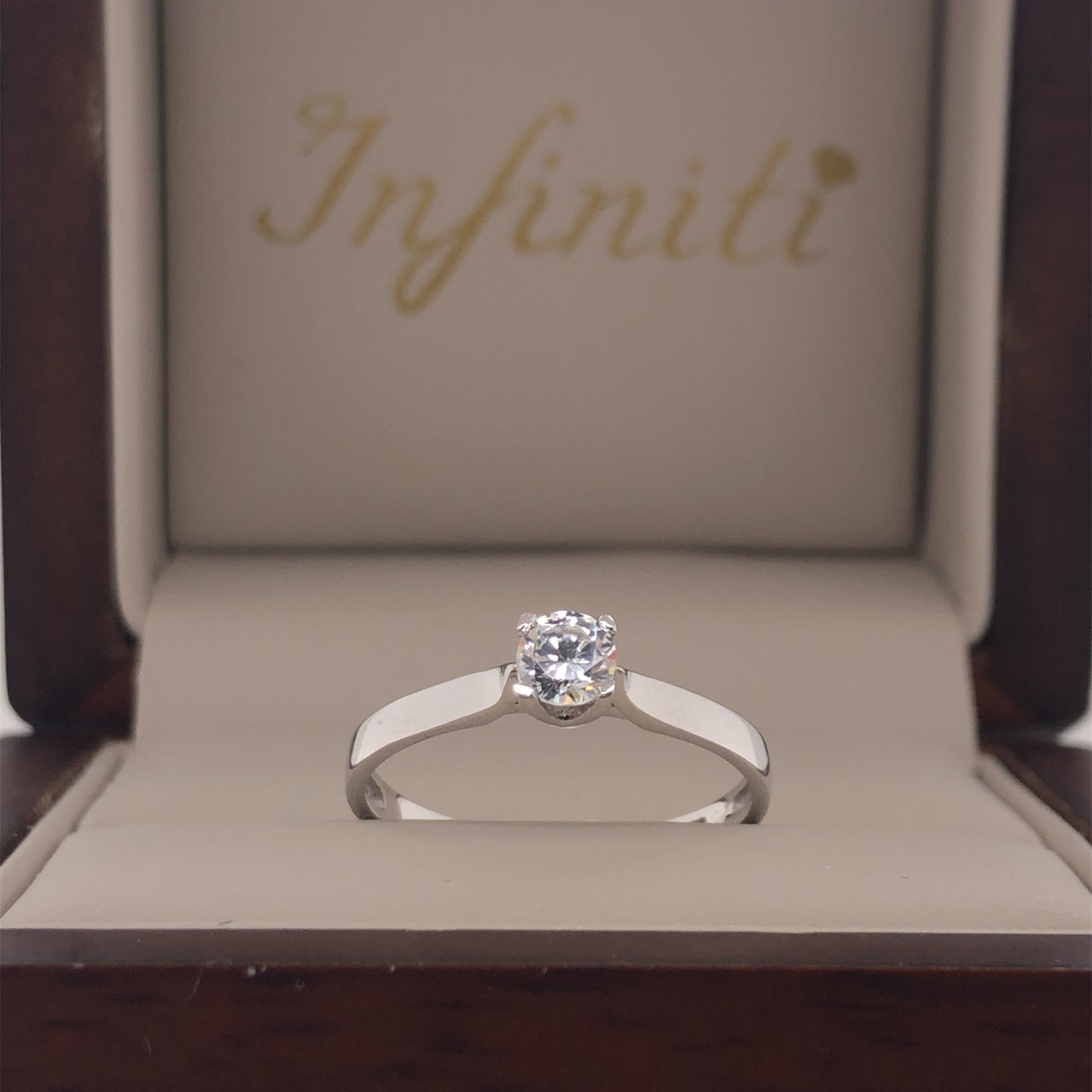 Anillo Oro Blanco 10k, Solitario Zirconia 4 mm - Infiniti Joyas