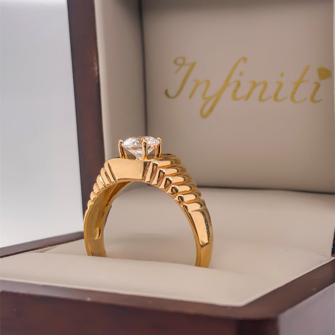 Anillo Oro 10k - Zirconia Central 6 mm