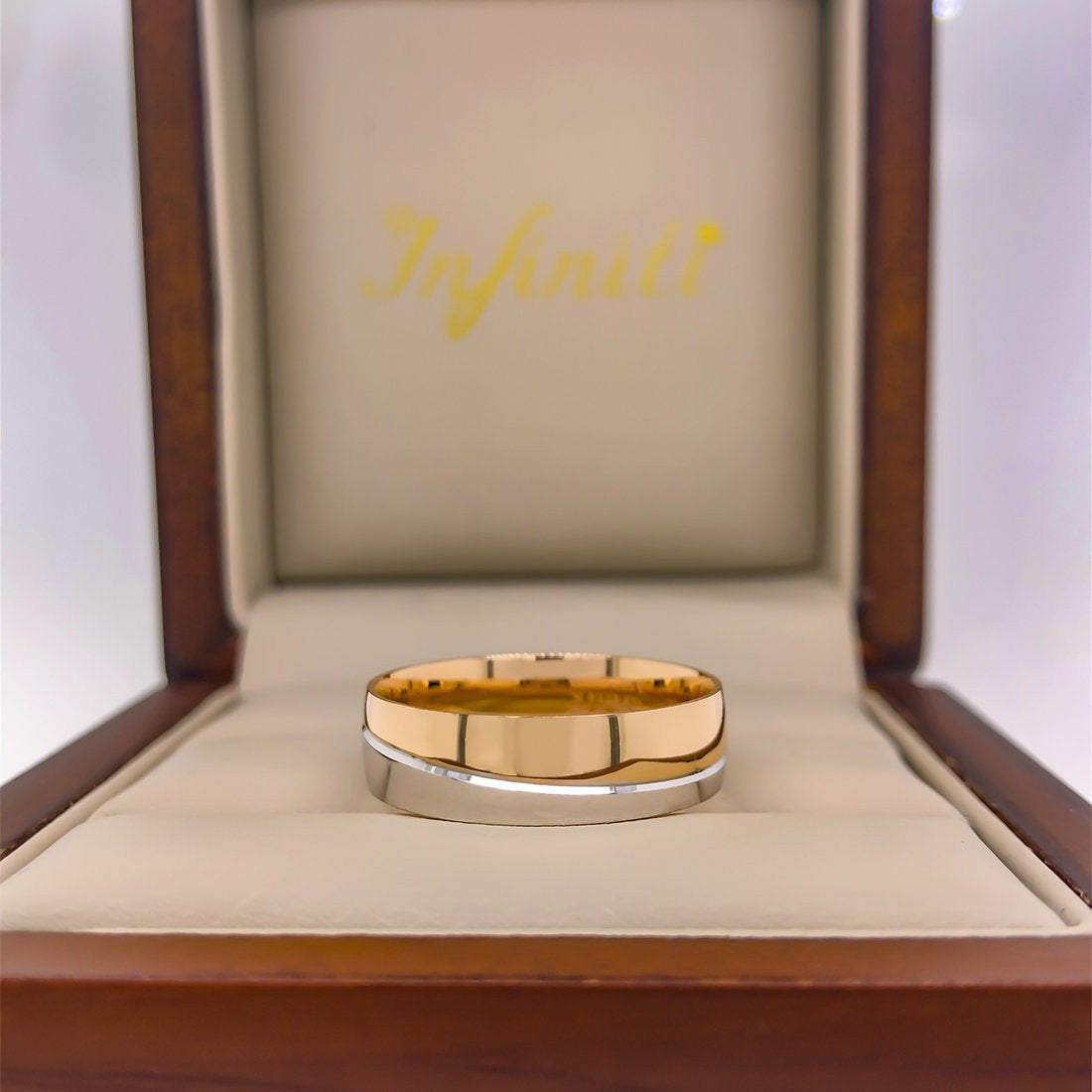 Argolla Oro Rosa con Blanco 14k - Acabado Liso con Confort, Ancho 6 mm - Infiniti Joyas