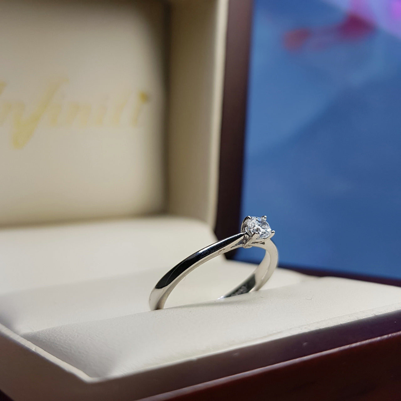 Anillo Oro Blanco 14k, Solitario Zirconia 3 mm - Infiniti Joyas