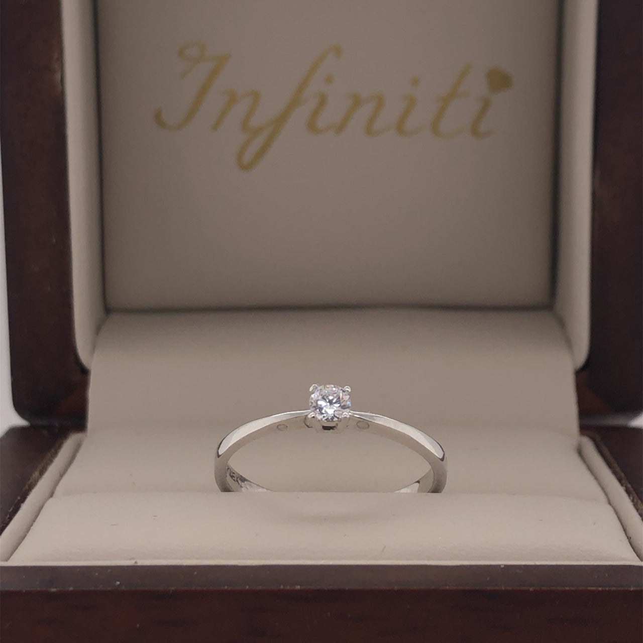 Anillo Oro Blanco 14k, Solitario Zirconia 3 mm - Infiniti Joyas