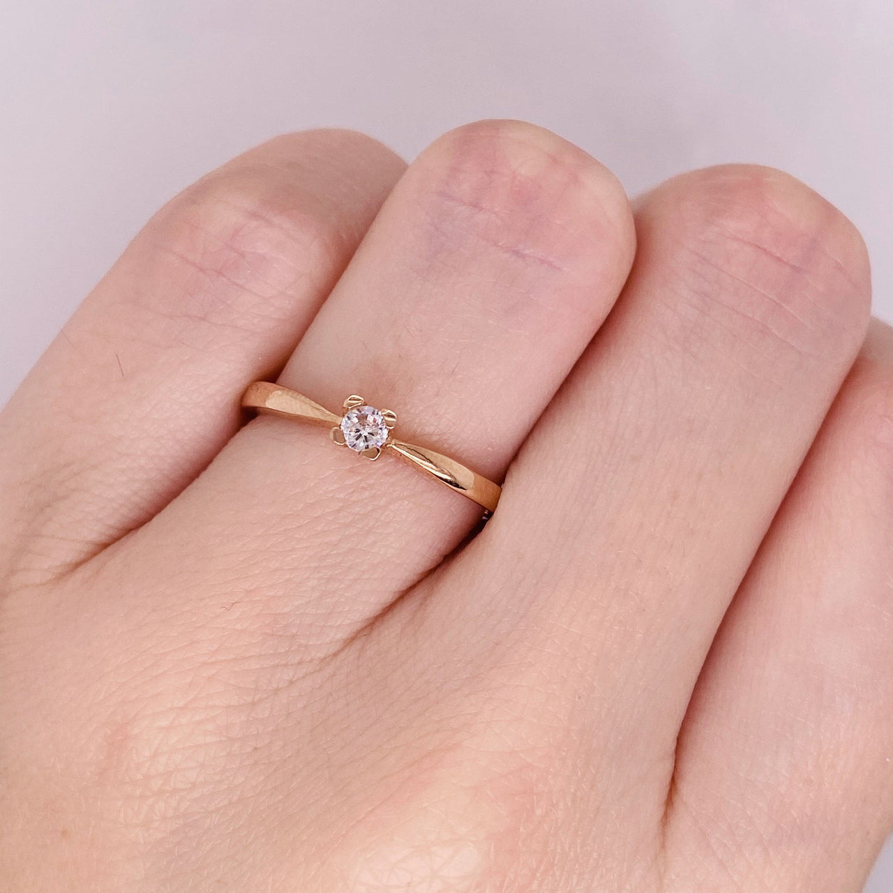 Anillo Solitario Oro Rosa 14k, Zirconia 3 mm - Infiniti Joyas