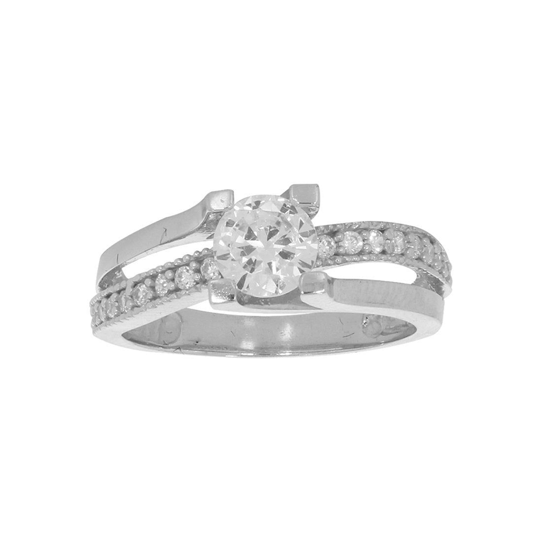 Anillo Oro Blanco 10k, con Zirconia Central de 6 mm - Infiniti Joyas