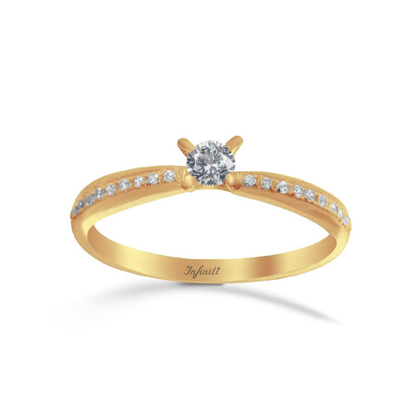 Anillo Oro 10k, Zirconia 3.5 mm estilo Pavé con Laterales de 1 mm - Infiniti Joyas