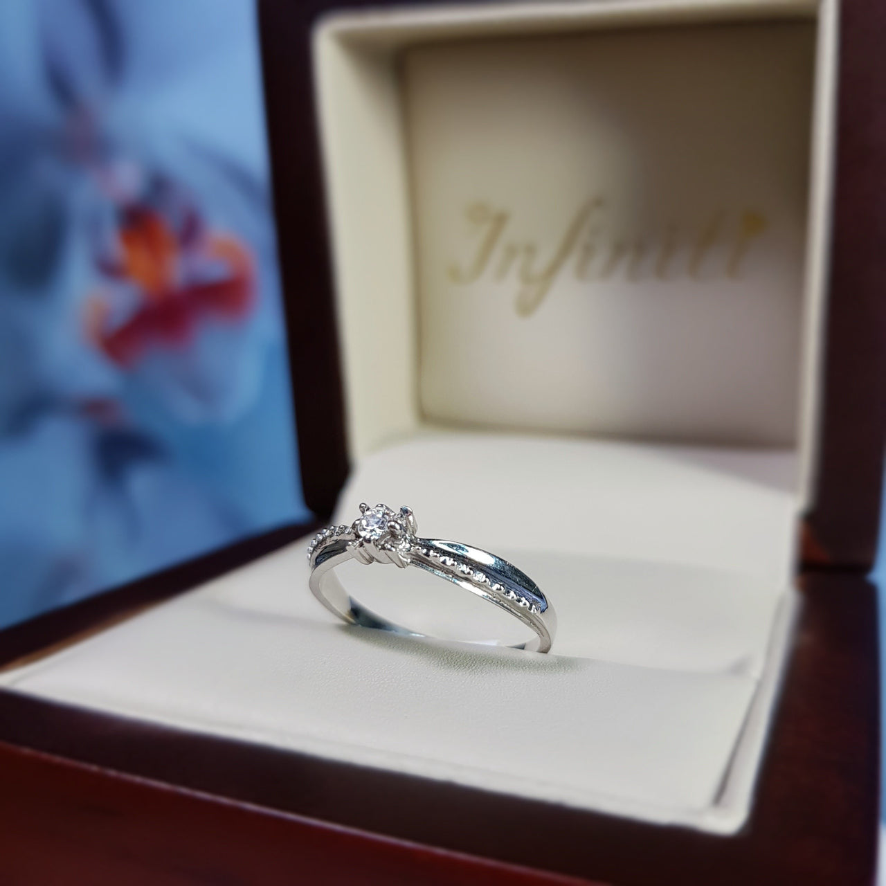 Anillo Oro Blanco 10k, Solitario Zirconia 2.25 mm - Infiniti Joyas