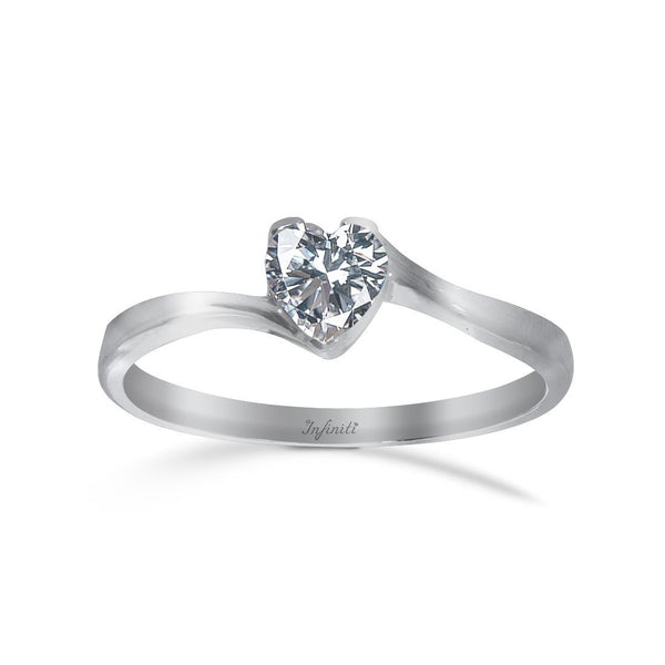 Anillo Oro Blanco 10k, Solitario Zirconia Corazón 5 mm - Infiniti Joyas