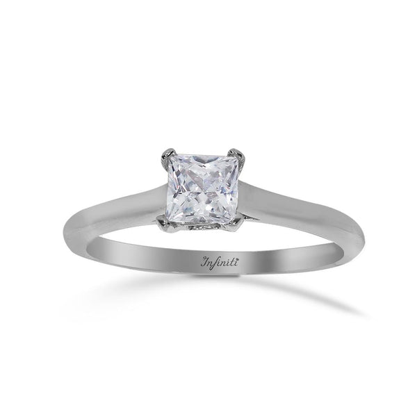 Anillo Oro Blanco 10k, Zirconia Princess de 4.5 mm - Infiniti Joyas