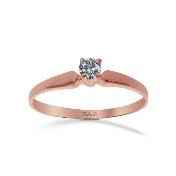 Anillo Oro Rosa 14k, Solitario Diamante 12 Puntos - Infiniti Joyas