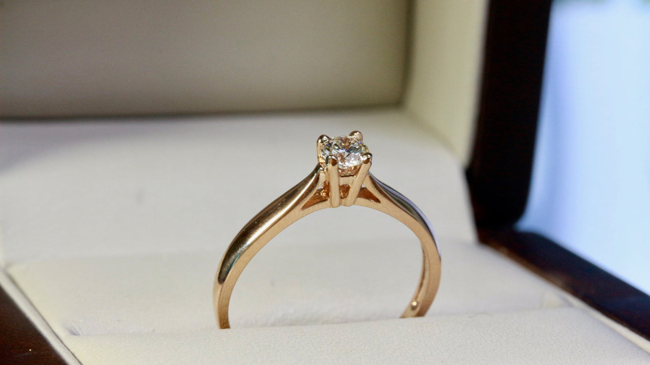Anillo Oro Rosa 14k, Diamante Natural De 21 Puntos, Oro 14k - Infiniti Joyas