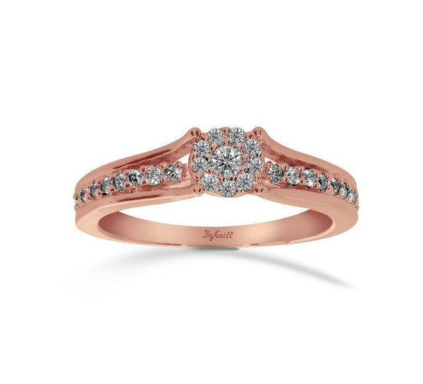 Anillo Oro Rosa 14k, Diamantes de 30 Puntos Totales - Infiniti Joyas