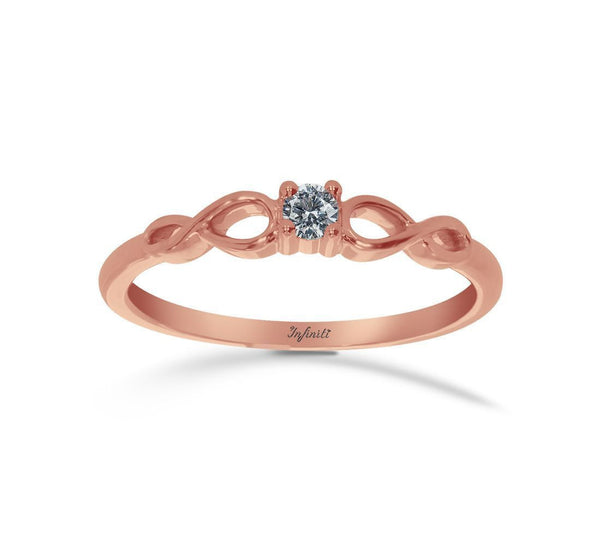 Anillo Solitario Oro Rosa 14k, Estilo Infinito Diamante 5 Puntos - Infiniti Joyas